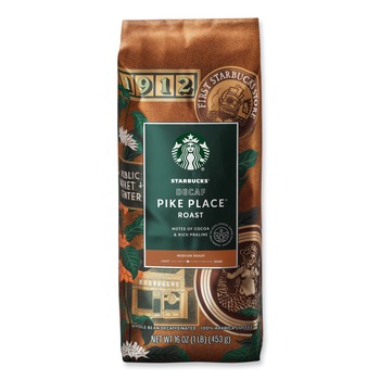 Starbucks SBK12540222CT 1 lbs. Bag Decaffeinated Whole Bean Coffee - Pike Place (6/Carton)