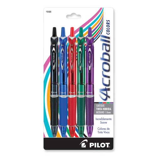 Pens | Pilot 31820 Medium 1 mm Retractable Acroball Colors Advanced Ink Hybrid Gel Pen- Assorted Ink and Barrel Colors (5/Pack) image number 0