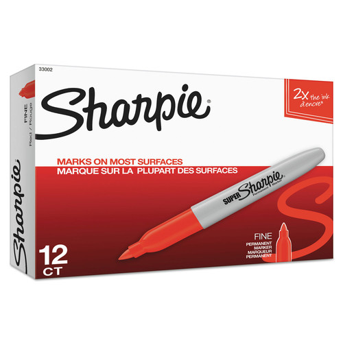 Permanent Markers | Sharpie 33002 Super Permanent Marker - Fine Bullet Tip/Red (1-Dozen) image number 0