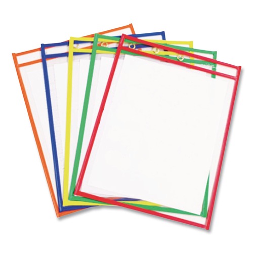 Sheet Protectors | C-Line 40630 Super Heavy-Duty Top Load 9 in. x 12 in. Insert Reusable Dry Erase Pockets - Clear Front, Assorted Border Colors (5/Pack) image number 0