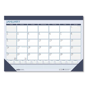 House of Doolittle 1516 18.5 in. x 13 in. 12-Month (Jan to Dec) 2026 Recycled Contempo Desk Pad Calendar - White/Blue Sheets/Blue Binding/Corner