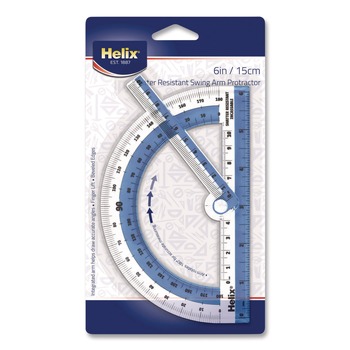 Maped Helix 60009 6 in. Ruler Edge/10 cm. Ruler Edge 180 Degree Plastic Shatter Resistant Swing Arm Protractor - Random Assorted Color