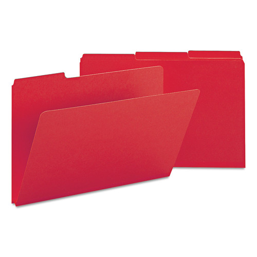 File Folders | Smead 22538 1/3-Cut Tabs Assorted Legal Size 1 in. Expansion Recycled Heavy Pressboard Folders - Bright Red (25/Box) image number 0