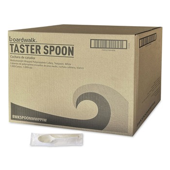 Boardwalk BWKSPOONMWPPIW 5.31 in. Mediumweight Wrapped Polypropylene Spoon Cutlery - White (1000/Carton)