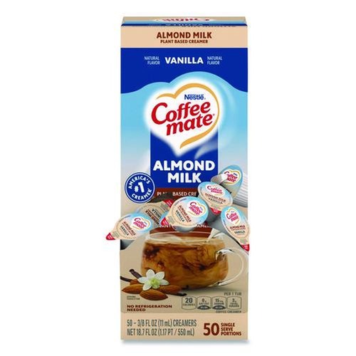 Condiments | Coffee-Mate 12461537 0.38 oz Mini Cups Plant-Based Almond Milk Non-Dairy Liquid Creamer Singles - Natural Vanilla (50/Box) image number 0