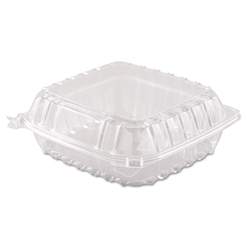 | Dart C90PST1 ClearSeal 8.3 in. x 8.3 in. x 3 in. Hinged-Lid Plastic Containers - Clear (250/Carton) image number 0