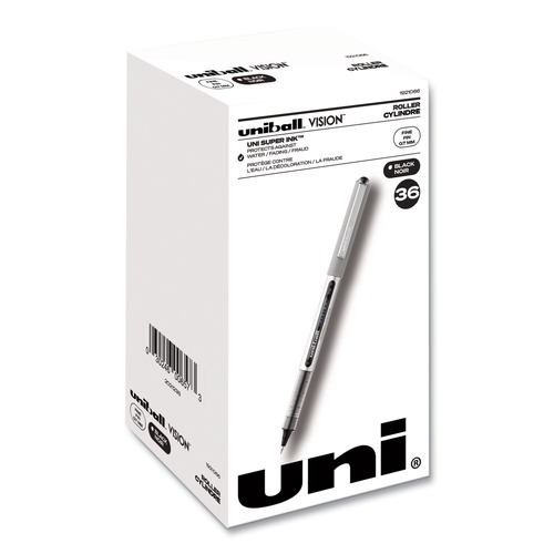 Pens | uni-ball 1921066 VISION Fine 0.7 mm Stick Roller Ball Pen - Black Ink Silver/Black/Clear Barrel (36/Pack) image number 0