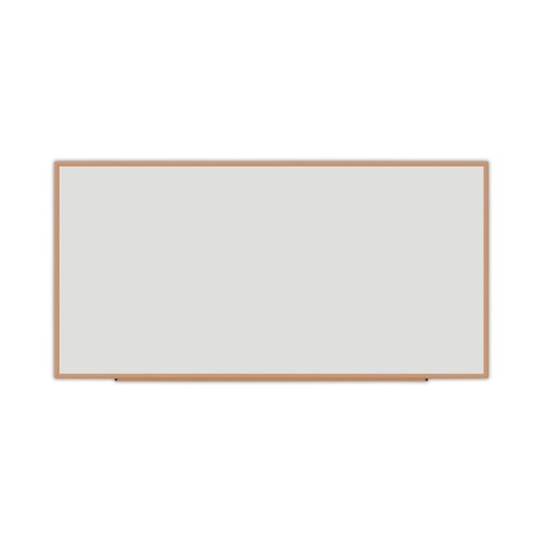 White Boards | Universal UNV43620 96 in. x 48 in. Deluxe Melamine Dry Erase Board - Melamine White Surface, Oak Fiberboard Frame image number 0