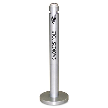 SMOKING RECEPTACLES | Rubbermaid Commercial FGR1SM 4 in. x 41 in. 0.9 gal. Round Steel Smoker's Pole - Silver