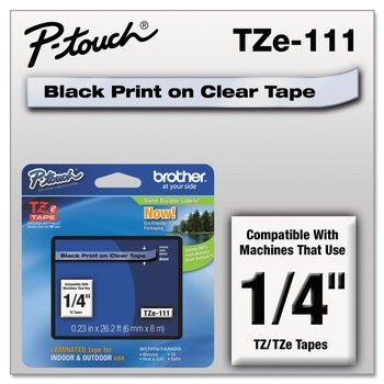 Brother P-Touch TZE111 0.23 in. x 26.2 ft. TZe Standard Adhesive Laminated Labeling Tape - Black on Clear