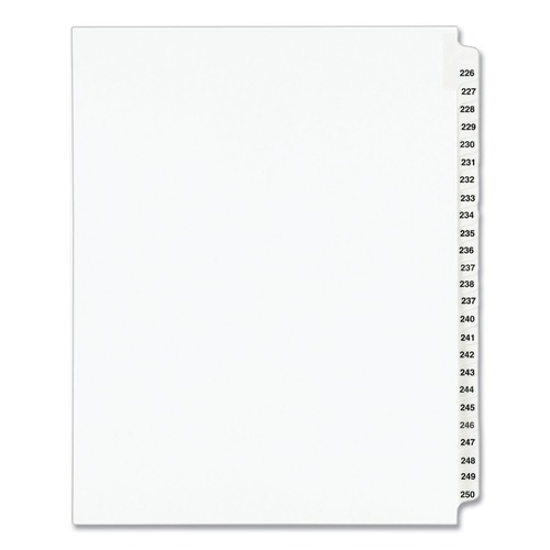 Back to School Sale | Avery 01339 11 in. x 8.5 in. 25-Tab 226 to 250 Avery Style Preprinted Legal Exhibit Side Tab Index Dividers - White (1-Set) image number 0