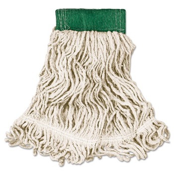 Rubbermaid Commercial FGD25206WH00 Super Stitch Looped-End Cotton/Synthetic Wet Mop Head - Medium, Green/White (6/Carton)