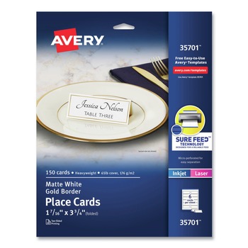 Avery 35701 3.75 in. x 1.44 in. Tent Cards - White/Gold (6 Cards/Sheet, 25 Sheets/Pack)