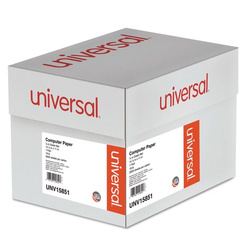 Back to School Sale | Universal UNV15851 14.88 in. x 11 in. 18 lbs. 1-Part Printout Paper - White/Green Bar (2600/Carton) image number 0