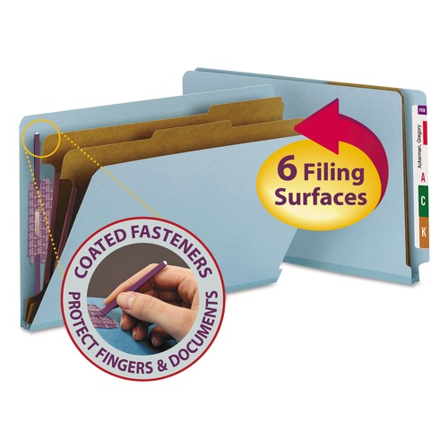 File Folders | Smead 29781 2 in. Expansion End Tab Pressboard Classification Folders - Blue/Legal Size (10/Box) image number 0