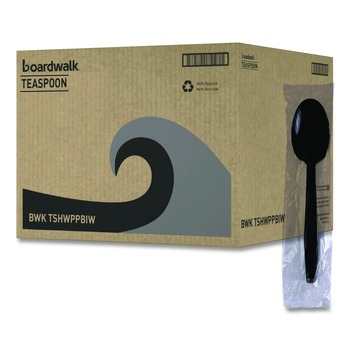 Boardwalk BWKTSHWPPBIW Heavyweight Wrapped Polypropylene Teapoons - Black (1000/Carton)