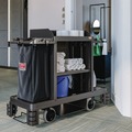 Cleaning Carts | Suncast Commercial HKC2002 24 in. x 62.13 in. x 49.75 in. 1-Shelf Plastic Partially Assembled Premium Housekeeping Cart - Black image number 1