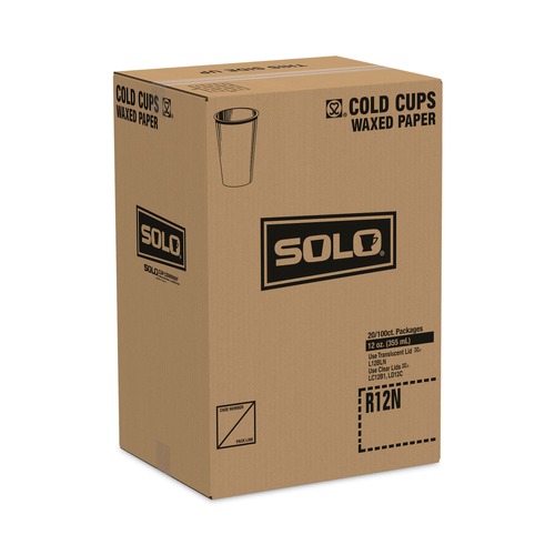 Cups and Lids | SOLO R12N-J8000 Symphony 12 oz ProPlanet Seal Treated-Paper Cold Cups - White/Beige/Red (100/Bag, 20 Bags/Carton) image number 0