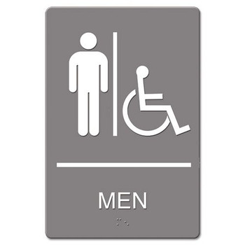 Headline Sign 4815 6 in. x 9 in. Molded Plastic Men Restroom and ADA Sign - Gray
