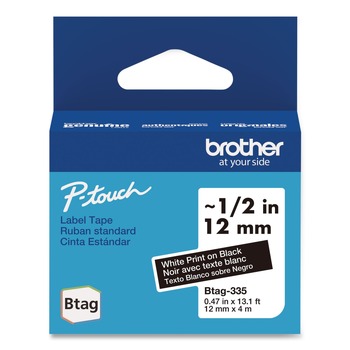 Brother P-Touch BTAG335 0.47 in. x 13.1 ft. Genuine P-Touch BTAG Label Tapes - White on Black