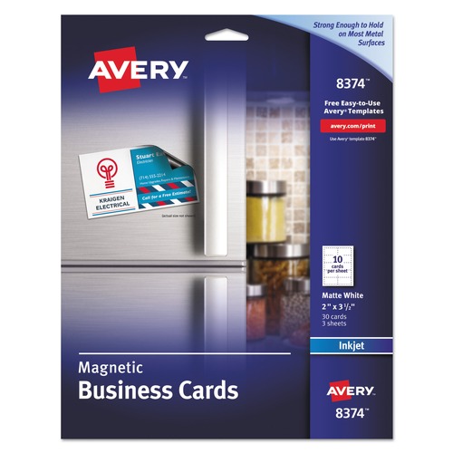 Copy & Printer Paper | Avery 08374 2 in. x 3.5 in. Magnetic Business Cards for Inkjet Printers - White (30 Cards, 10 Cards/Sheet, 3 Sheets/Pack) image number 0