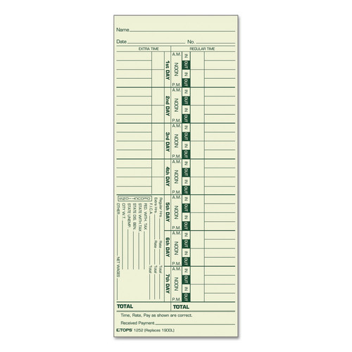Recordkeeping & Forms | TOPS 1252 3.5 x 9 One Side Time Clock Cards Replacement for 1900L (500/Box) image number 0