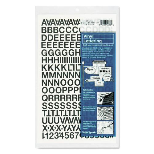 Arts & Crafts Supplies | Chartpak 01010 0.5 in. H Self Adhesive Press-On Vinyl Letters and Numbers - Black (201/Pack) image number 0