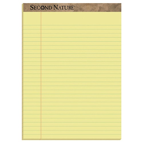 Notebooks & Pads | TOPS 74890 Second Nature 8.5 in. x 11.75 in. Sheets Wide/Legal Rule Recycled Ruled Pads - Canary-Yellow (1-Dozen) image number 0