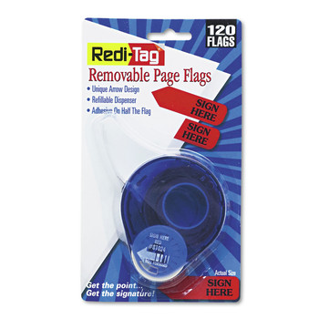 DESK ACCESSORIES AND OFFICE ORGANIZERS | Redi-Tag B81024 Sign Here Arrow Message Page Flags in Dispenser - Red (120/Pack)