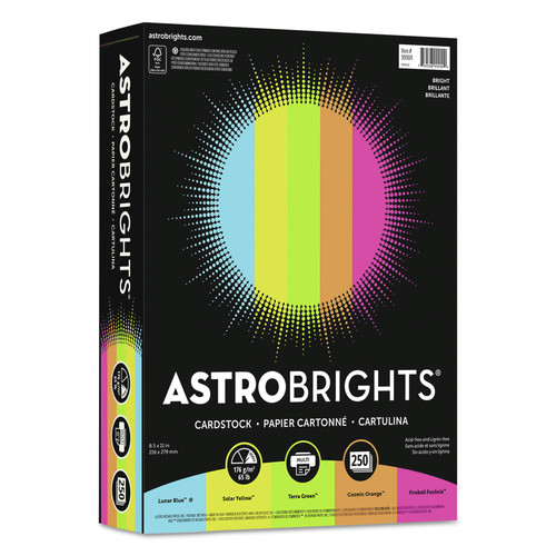 Cover & Cardstock | Astrobrights 99904-01 65 lbs. Cover Weight 8.5 in. x 11 in. Color Cardstock - "Bright" Assortment (250/Pack) image number 0