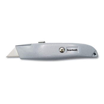 BOX CUTTERS AND UTILITY KNIVES | Boardwalk BWKUKNIFE45 6 in. Die-Cast Handle Retractable Metal Utility Knife - Gray