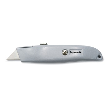 Boardwalk BWKUKNIFE45 6 in. Die-Cast Handle Retractable Metal Utility Knife - Gray