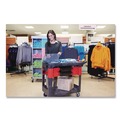 Cleaning Carts | Rubbermaid Commercial FG618000BLA 19.25 in. x 38 in. x 33.38 in. 2 Shelves 2 Drawers 330 lb Capacity Plastic Two-Shelf Trades Cart - Black image number 5