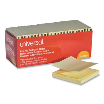 Universal UNV35694 3 in. x 3 in. 90-Sheet Fan-Folded Self-Stick Pop-Up Note Pads - Yellow (24/Pack)