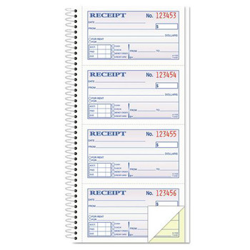 TOPS 4161 200 Forms Total Two-Part Carbonless 4.75 in. x 2.75 in. Spiralbound Money and Rent Receipt Book