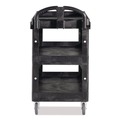 Cleaning Carts | Rubbermaid Commercial 2196862 BRUTE 25.24 in. x 44 in. x 47 in. 3 Shelves 600 lb Capacity Resin 3-Shelf Heavy-Duty Ergo Lipped Utility Cart - Black image number 4