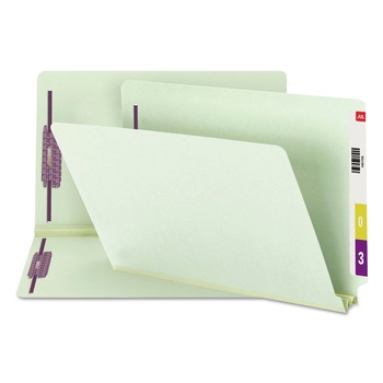 Smead 37715 2 in. Expansion End Tab Pressboard Classification Folders with 2 SafeSHIELD Coated Fasteners - Legal Size/Gray-Green (25/Box)