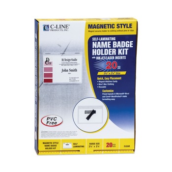  | C-Line 92823 2 in. x 3 in. Self-Laminating Magnetic Style Name Badge Holder Kit - Clear (20/Box)
