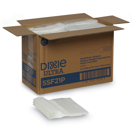  | Dixie SSF21P SmartStock Series-B 5.8 in. Mediumweight Plastic Cutlery Forks Refill - White (40/Pack, 24 Packs/Carton) image number 0