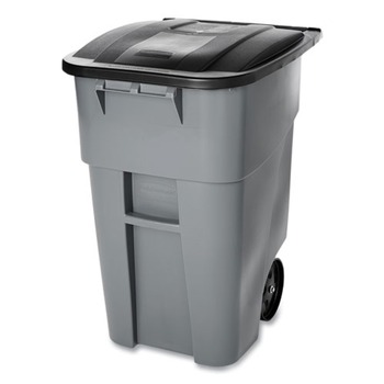 Rubbermaid Commercial FG9W2700GRAY Brute 50 Gallon Square Molded Plastic Rollout Container - Gray
