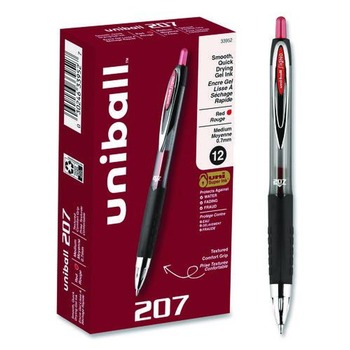 PRODUCTS | uni-ball 33952 Signo 207 0.7 mm Retractable Gel Pen - Red Ink/Smoke/Black/Red Barrel/Medium (1-Dozen)