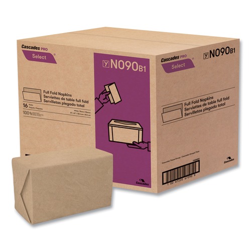 Paper Towels and Napkins | Cascades PRO N090 12 in. x 12 in. 1-Ply Select Full Fold II Napkins - White (24/Carton) image number 0