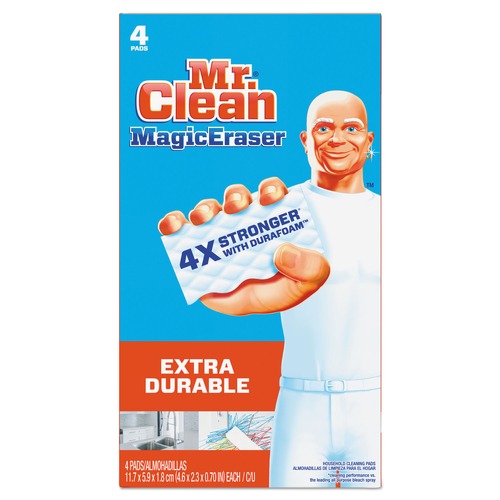 Sponges & Scrubbers | Mr. Clean 82038 4.6 in. x 2.4 in. 0.7 in. Thick Extra Durable Magic Eraser (4/Box) image number 0