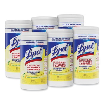 DISINFECTANTS | LYSOL Brand 19200-77182 7 in. x 7.25 in. Disinfecting Wipes - Lemon/Lime Blossom (6 Canisters/Carton, 80 Wipes/Canister)