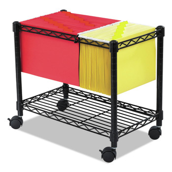 Safco 5201BL 1 Shelf 2 Bins Metal 14 in. x 24 in. x 20.5 in. Wire Mobile File - Black