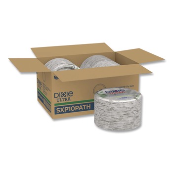 Dixie SXP10PATH Pathways 10.13 in. Diameter Heavyweight WiseSize Paper Plates with Soak Proof Shield - Green/Burgundy (500/Carton)