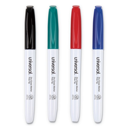Washable Markers | Universal UNV43670 Fine Bullet Tip Pen Style Dry Erase Marker - Assorted Colors (4/Set) image number 0