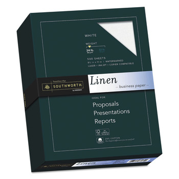 Southworth 554C 8.5 in. x 11 in. 24 lb Bond Weight 25 Percent Cotton Linen Business Paper - White (1/Box)