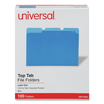 Universal UNV10501EE 1/3 Cut Tab Letter Size Deluxe Colored Top Tab File Folders - Blue/Light Blue (100/Box)