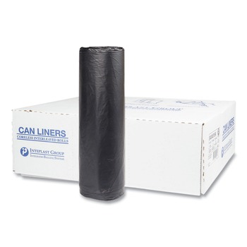 Inteplast Group S404816K 45 gal. 16 microns 40 in. x 48 in. High-Density Interleaved Commercial Can Liners - Black (25 Bags/Roll, 10 Rolls/Carton)